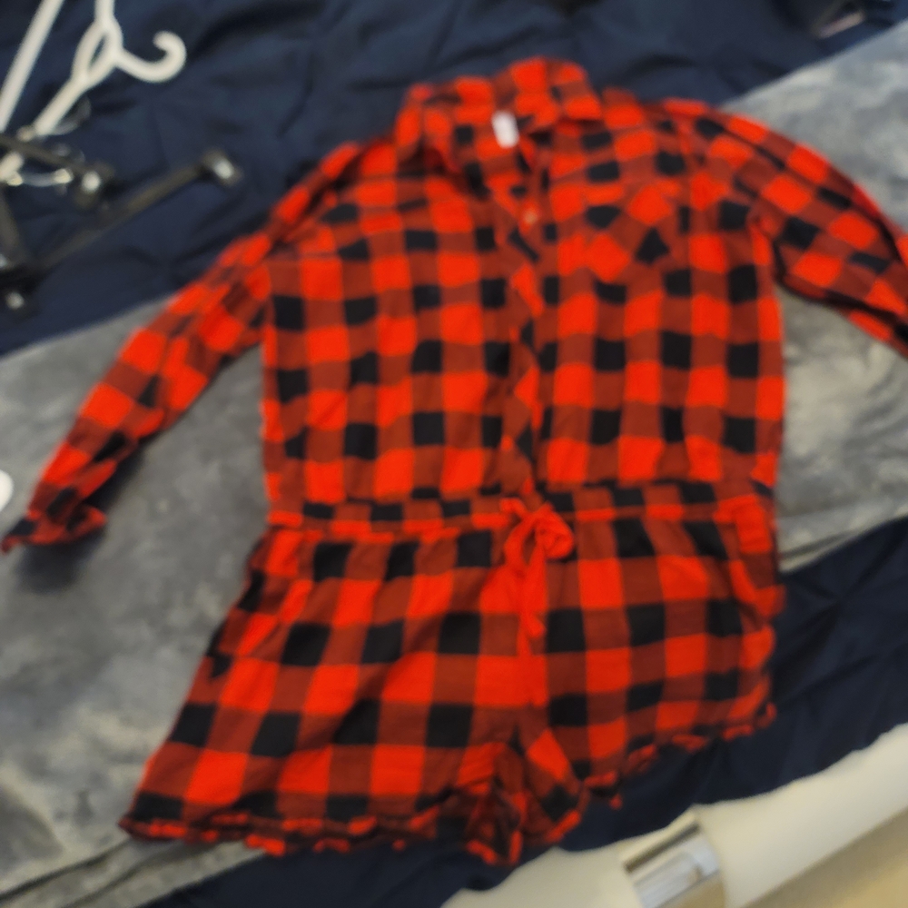 Red and Black Plaid One Piece Pajamas